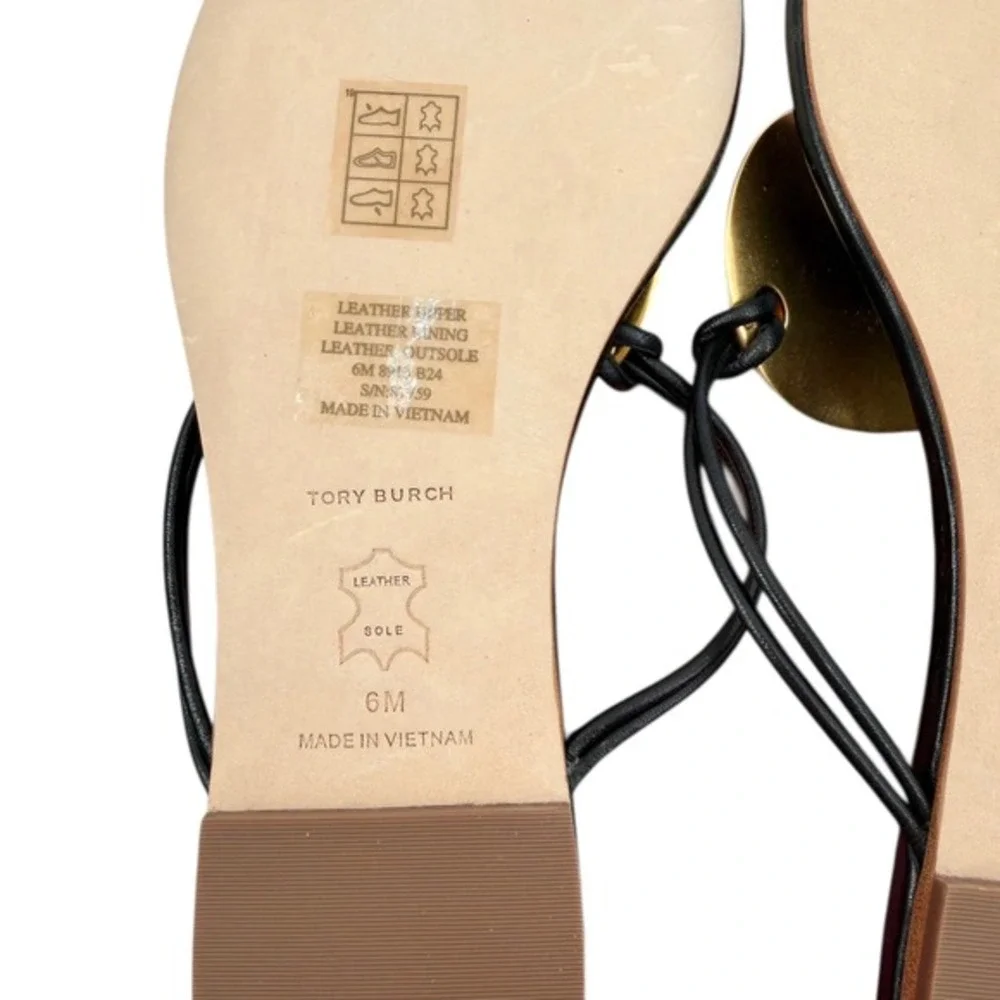 NEW TORY BURCH Patos Leather Disc Flat Thong Sandals In Black - Women's‎ Size 6